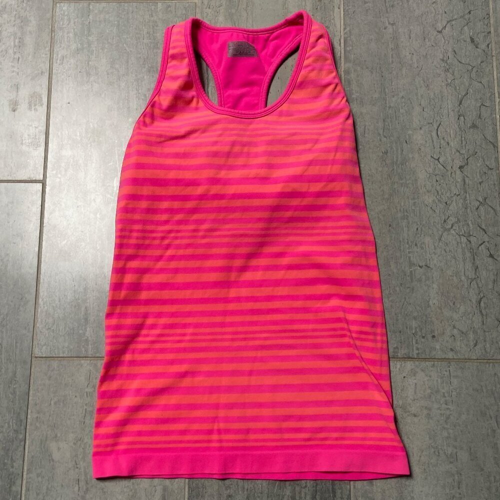 Athleta Seamless Striped Racerback Tank Top with Built-In Bra Pink Orange Small